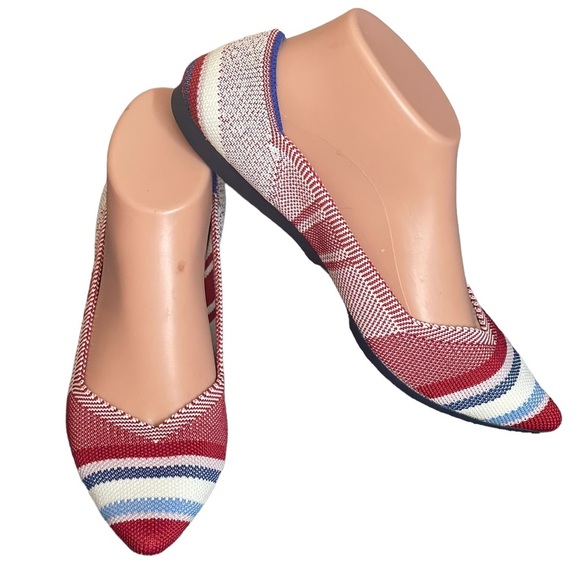 Rothy's 7 Varsity Stripe Red Points Rare Unicorn Flat Shoes BNIB - Picture 8 of 15